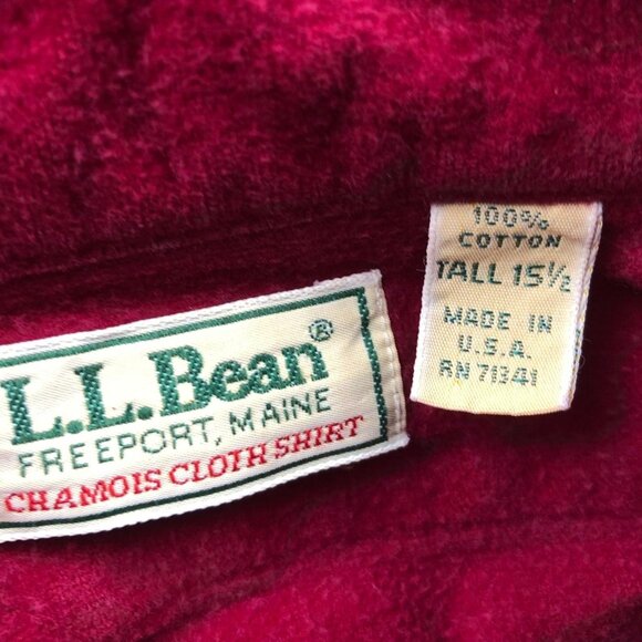 L.L. Bean Mens Dess Shirt Size 15.5 Neck M Tall Chamois Cloth Red Long Sleeve - Picture 3 of 13